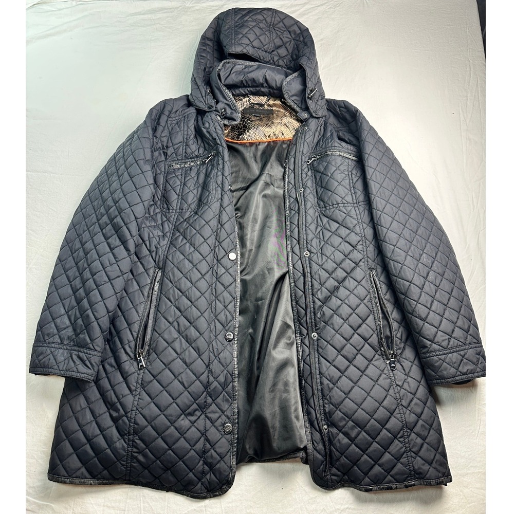 Steve Madden Mens Black Quilted Hooded Parka Jacket Snakeskin Lining XL
